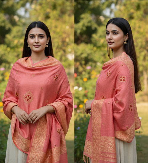 100% Pure Acro Wool Shawl – Maroon, Black & Peach