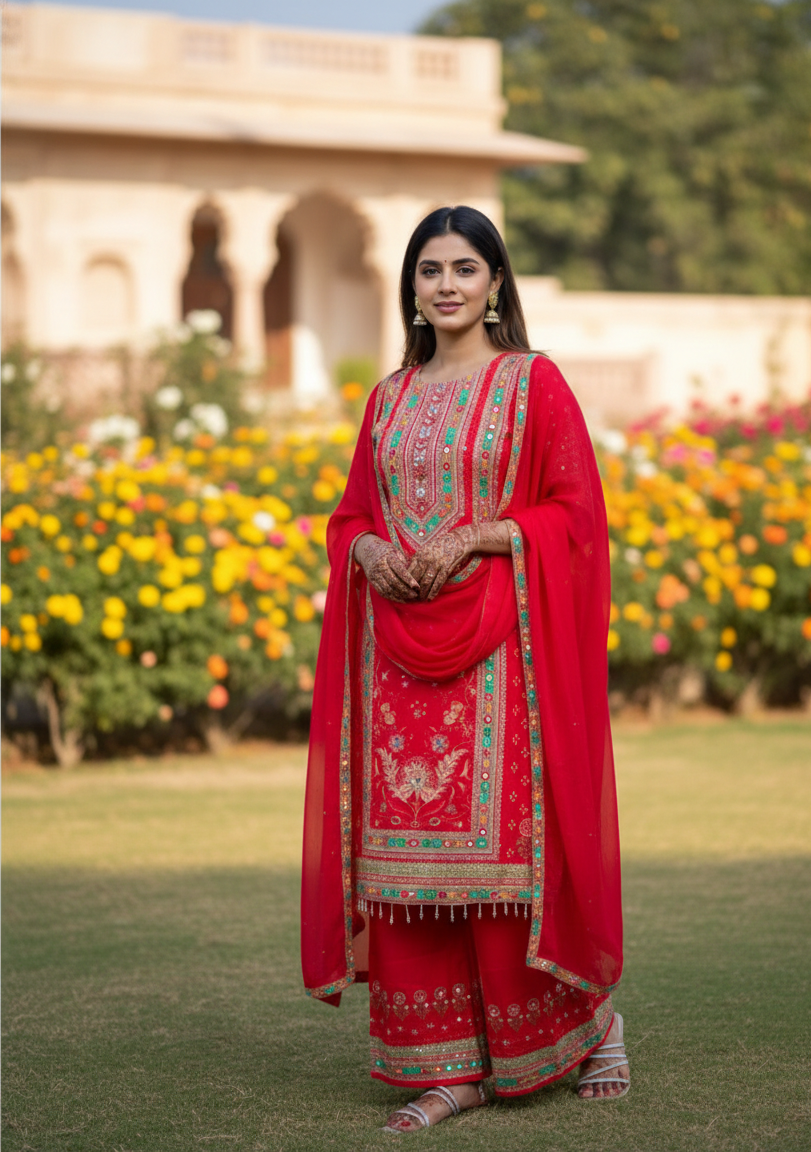 Dazzling Magenta Muslin Set