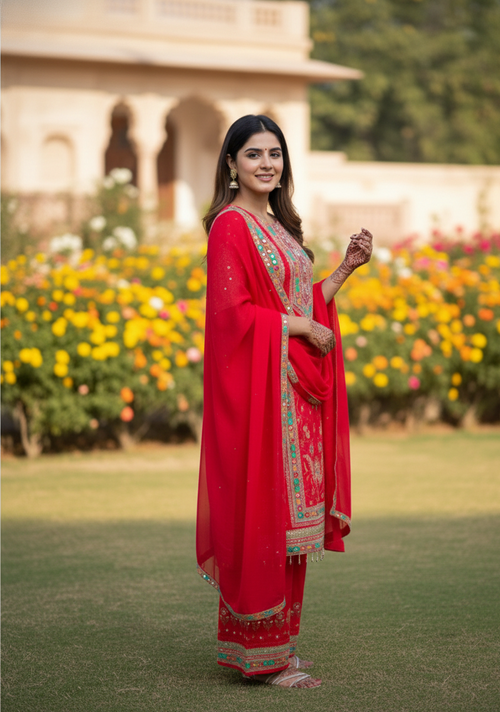 Dazzling Magenta Muslin Set